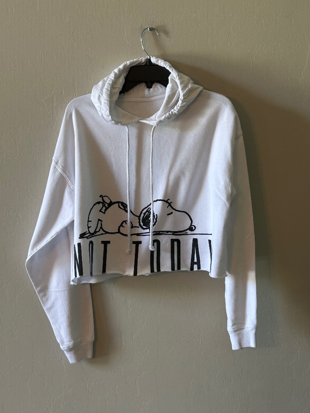 Snoopy Peanuts Cropped Hoodie White “Not Today” Graphic Sweatshirt Y2K Sz L
